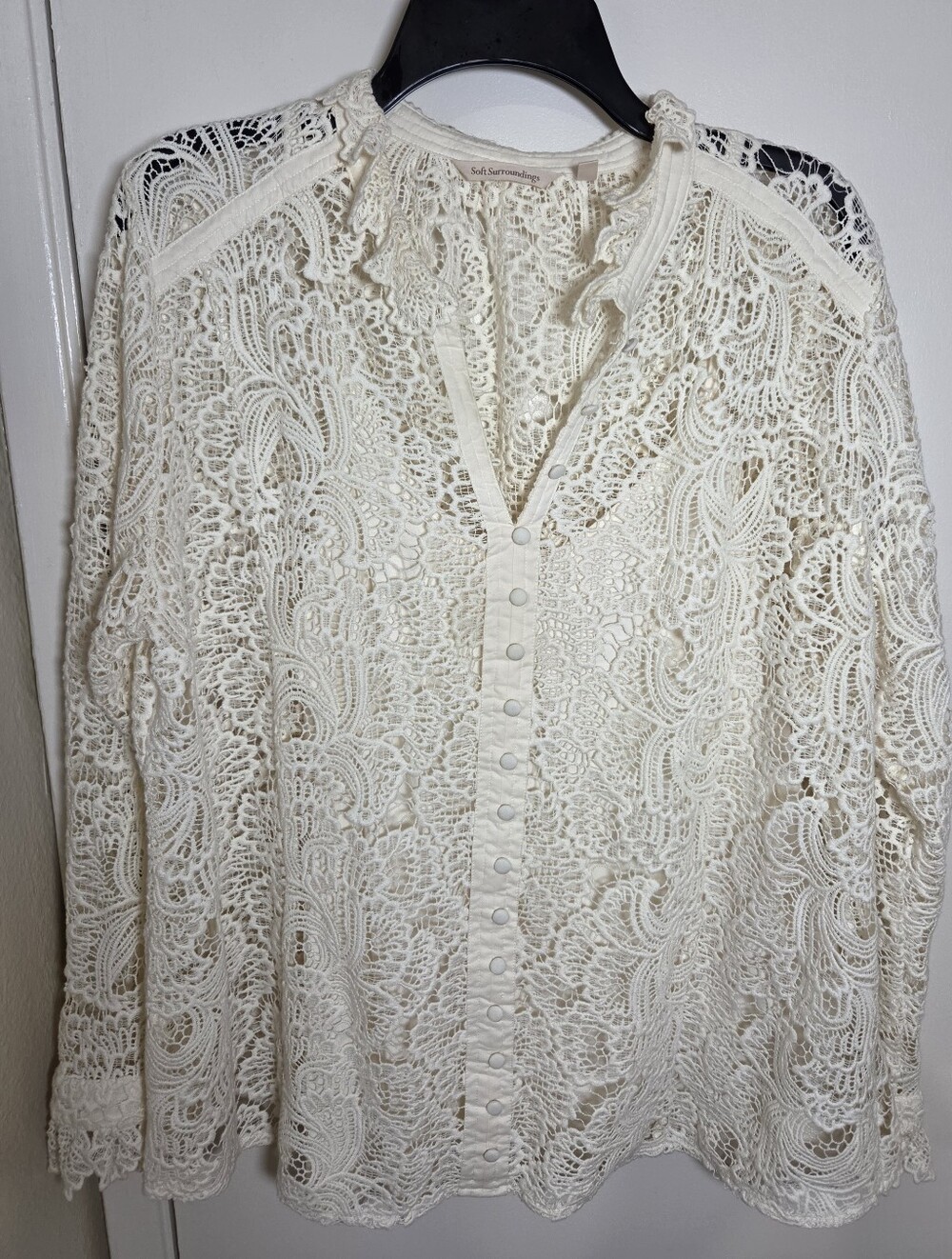 Soft Surroundings "Fiori" White Lace Button Front Boho Tunic Set XL